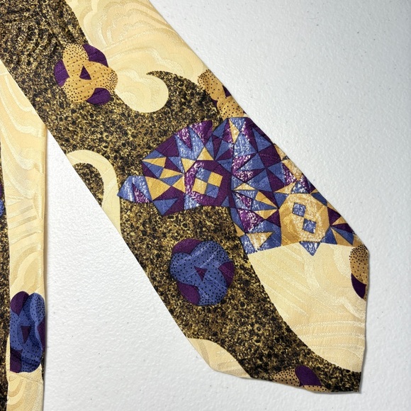 BASIC‎ ELEMENTS Silk Necktie Made in Italy Cream/Blue Abstract Artsy 58” - Picture 1 of 7